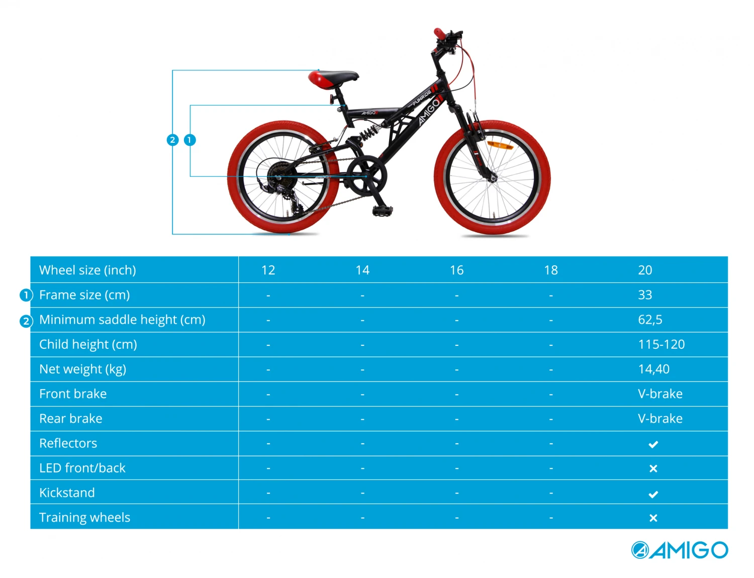 AMIGO Fun Ride 20 Inch 33 Cm Junior 7SP Rim Brakes Black/Red - Image 9