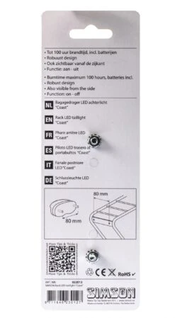 Simson Rear Light Coast Led Luggage Carrier Battery Red -Optimal Bike Store simson achterlicht coast led batterij bagagedrager rood 5 271193 1547808790